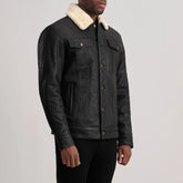Orvos Black Leather Trucker Jacket